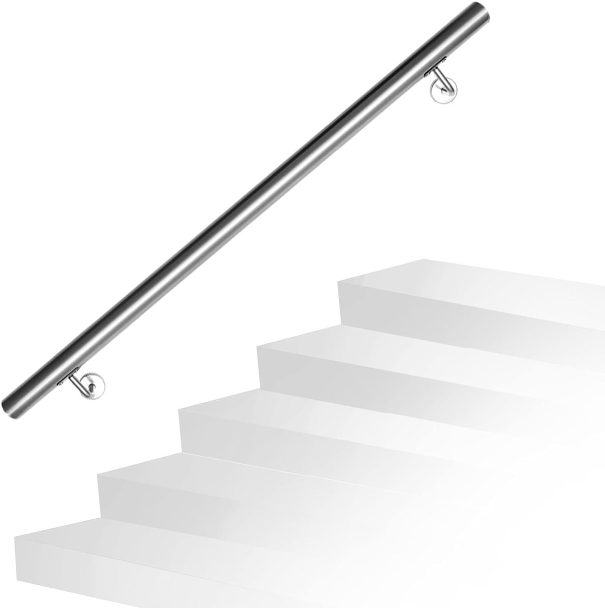 100 cm roestvrijstalen leuning, trapleuning met wandhouder en eindkappen, wandleuning, reling voor buiten en binnen