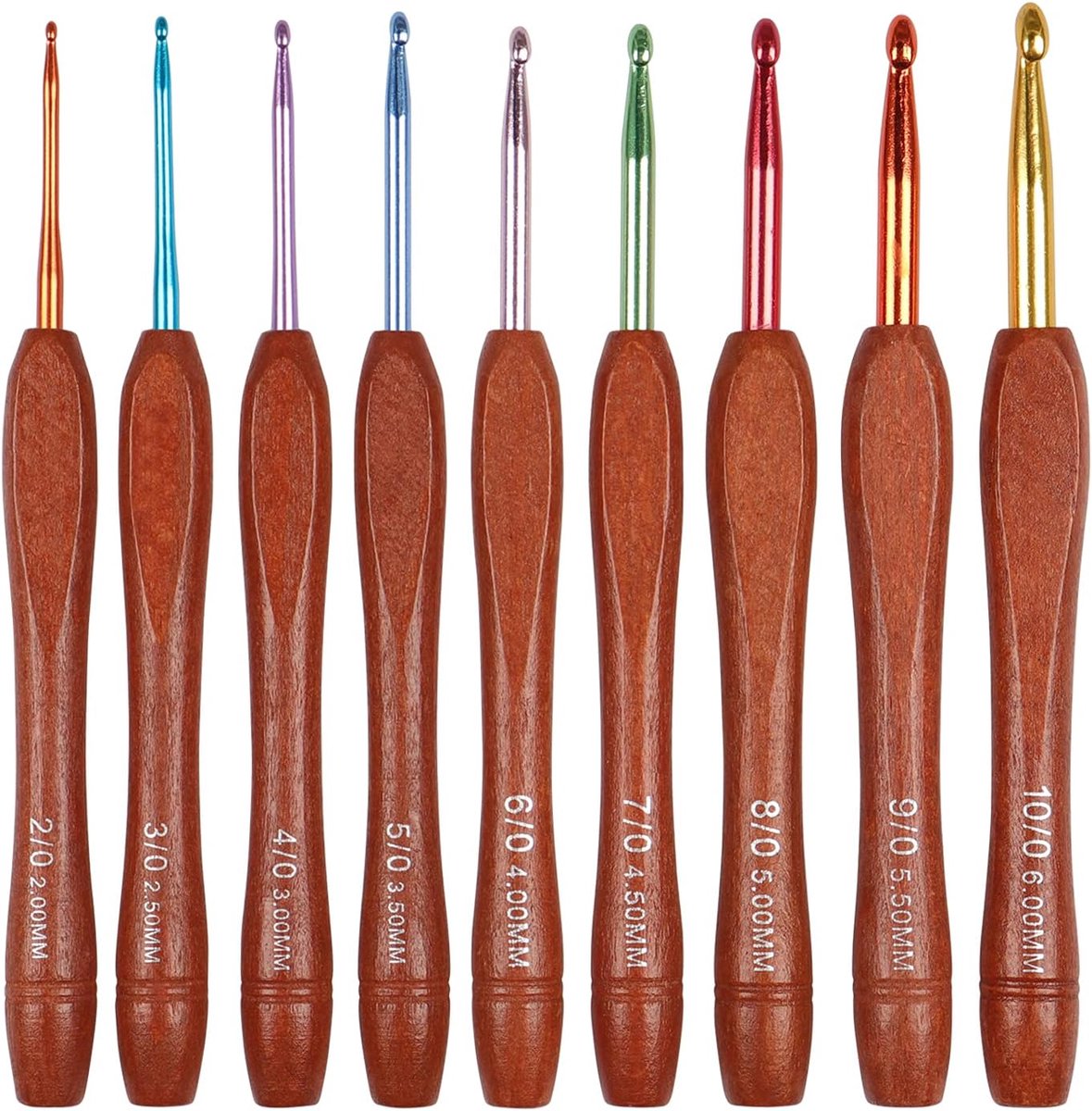 Haaknaalden, 9 breinaalden van hout, 2 mm - 6 mm, ergonomische breinaalden voor het maken van Amigurumi-speelgoed, ideaal voor alle soorten patronen en draden of casual werk