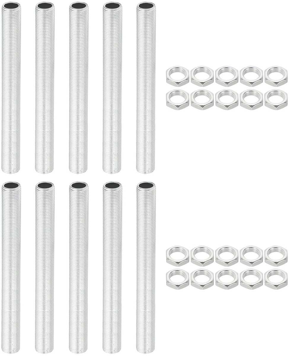 Kit lampbuis M12 schroefdraad 120 mm met vergrendelingsmoeren, 10 sets draadstangen, bevestigingselementen voor kroonluchters, plafondlampen, verzinkt