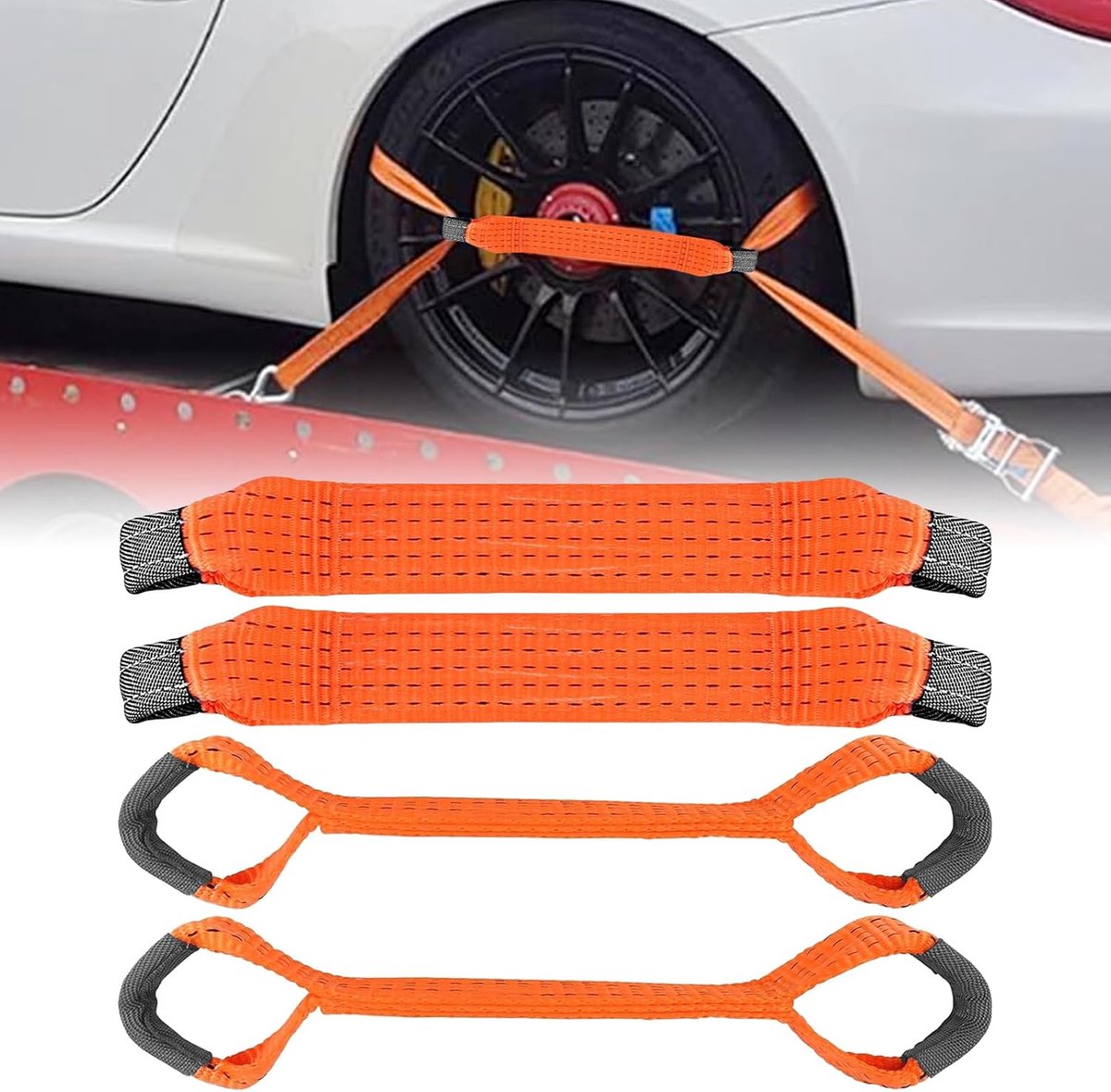 Spanbanden autotransport, 4 stuks dwarsriemen voor spanbanden 50 mm, wielveiligheidsgordels, autotransport, sjorriem, wielbeveiliging, motorspanriem, sjorbanden voor auto, motorfiets, personenauto