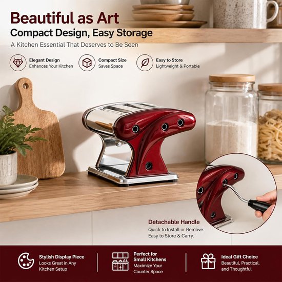 SnelShoppen - Handmatige Pasta Maker - Noodle Making Machine met Ingebouwde 2mm & 4mm Blades - Deeg Spaghetti Roller Machine voor Zelfgemaakte Pasta i — afbeelding 5