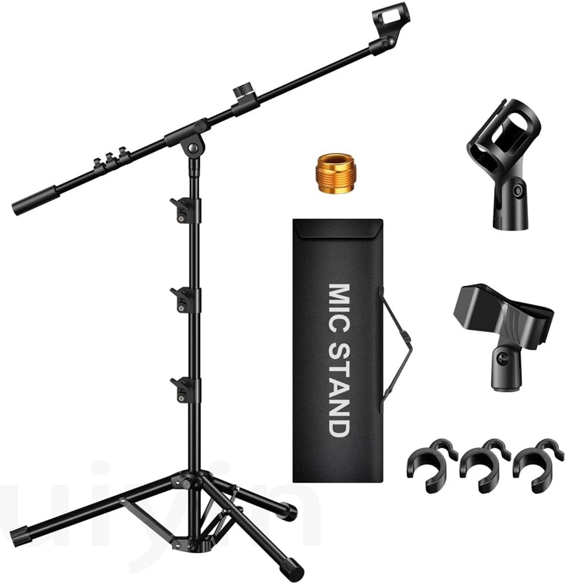 statiefboom arm vloer microfoon standaard in hoogte verstelbaar Heavy Duty met draagtas 2 microfoon clips 3/8 "tot 5/8" adapter voor zingen podcast voor Blue Yeti Shure SM58