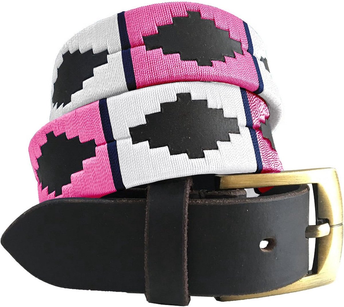 DIAZ Heren Dames Premium Unisex Bruin Leer Geborduurde Designer Polo Riem