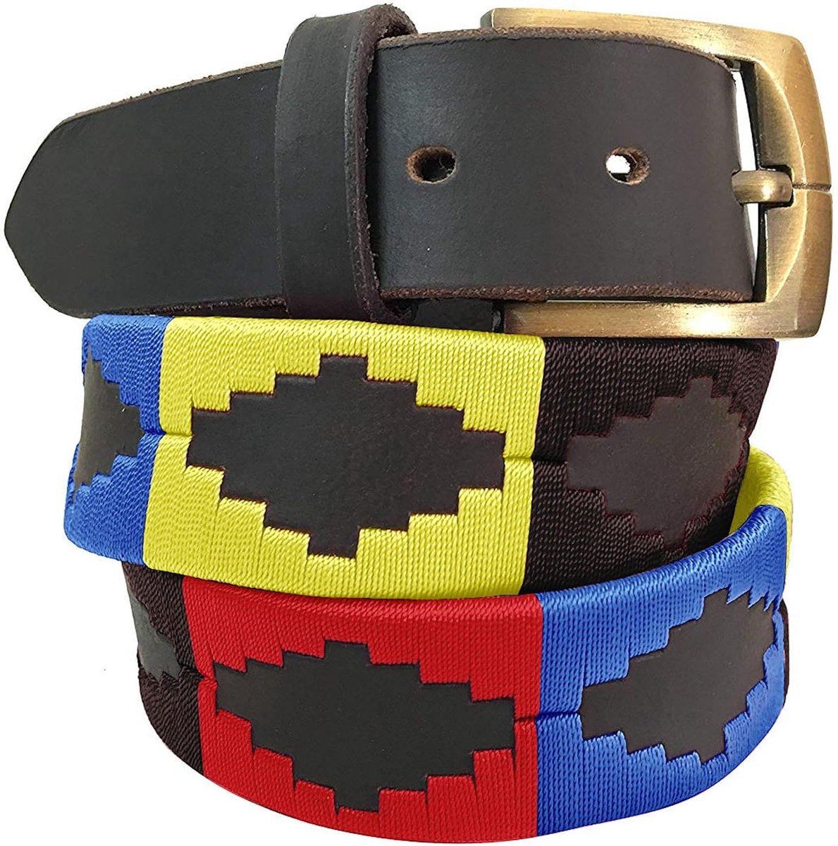DIAZ Heren Dames Premium Unisex Bruin Leer Geborduurde Designer Polo Riem