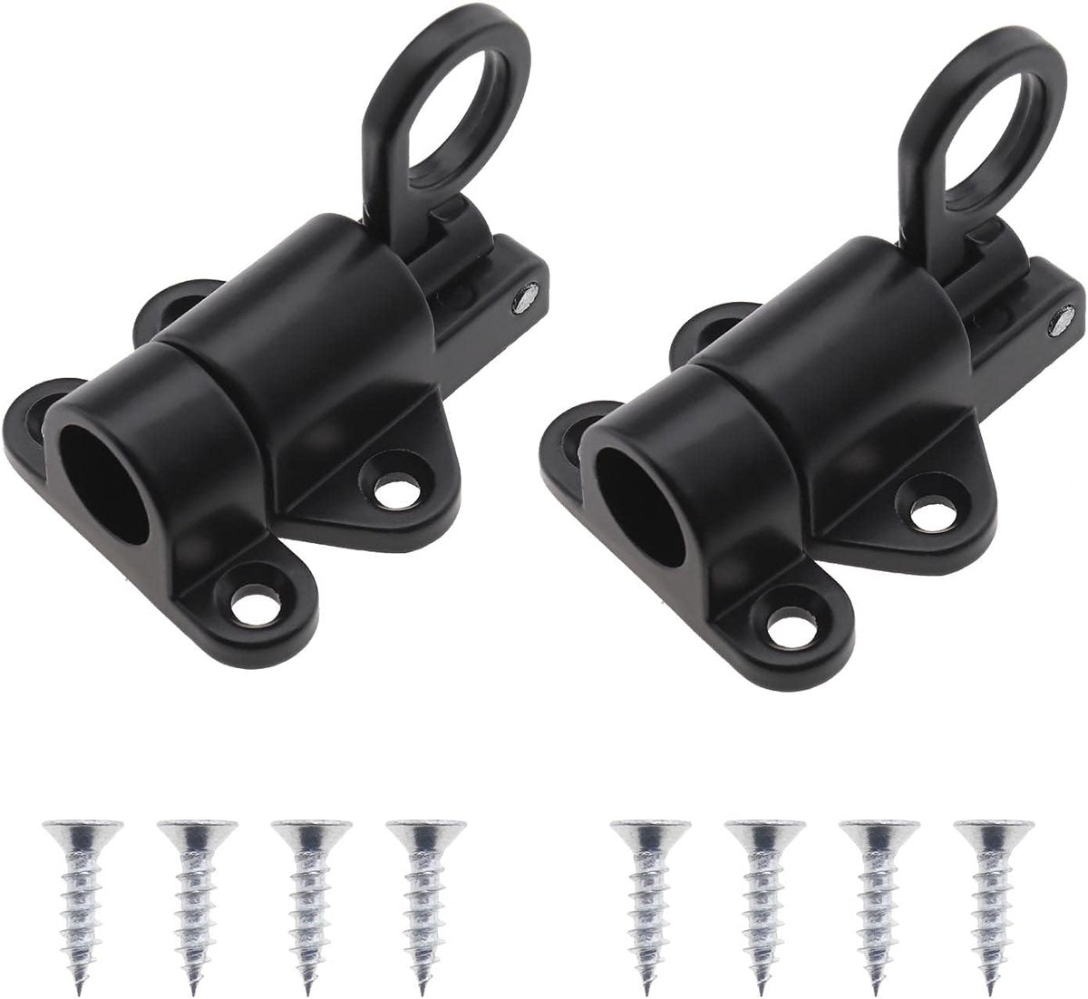 2X Zwart Massief Aluminium Automatische Lente Geladen Vat Slide Bolt Klink met 8 stks Montage Schroeven voor Deur Raam Schuur Gate Toilet Slaapkamer