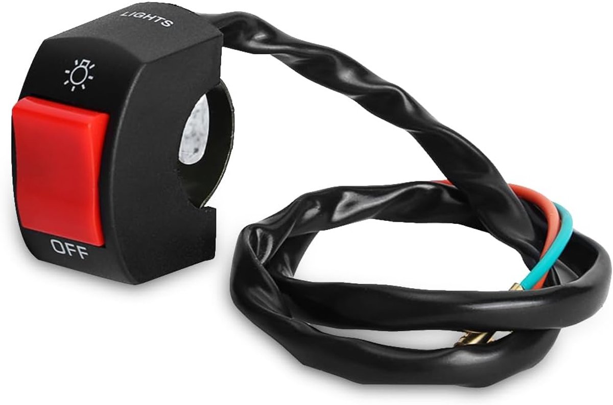 Stuurschakelaar voor motorfietsen, universele 7/8-inch gemonteerde LED-koplamp, aan/uit-schakelaar met knop (rood), autoschakelaars