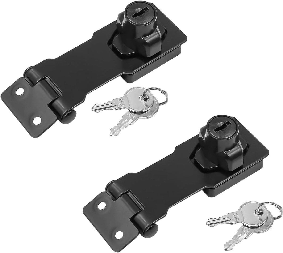 Sloten, set van 2 met sleutel, draaiknop, 7,6 cm, fangril, veiligheidsslot met sleutels, slotplaat, robuust, sluitbeugel voor deuren, laden, kasten, zwart