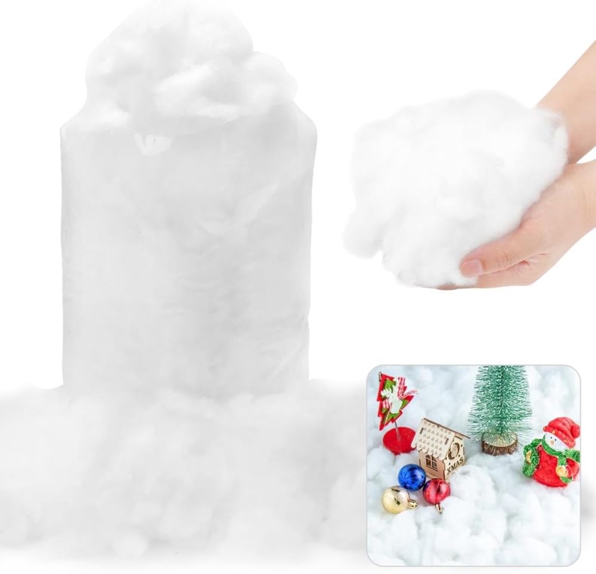 Kunstsneeuw, vulwatten voor wolken, kerstboomdecoratie, 200 g, kunstsneeuw, watten, decoratie, nep indoor, sneeuw, decoratieve sneeuw, Kerstmis, winter, wooncultuur, mantel, dorp