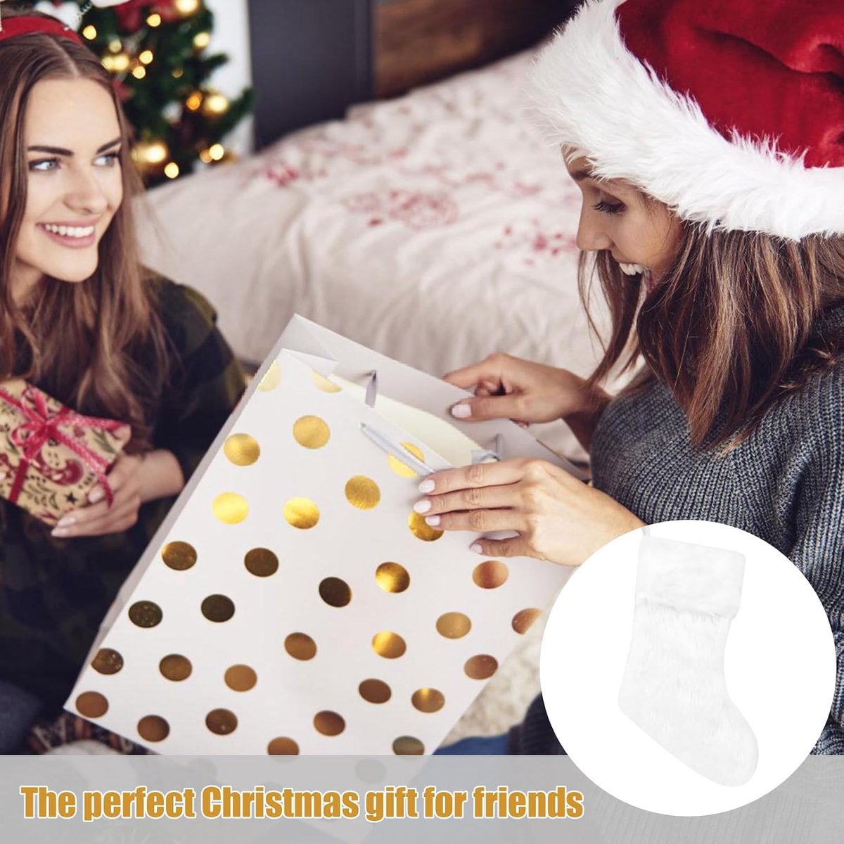 grote pluche hangende kerstkous kerstkous bulk kerstkous voor kinderen goodie tassen Xmas Decor Kousen Geschenken Houden voor Kerstboom Vakantie Feest Ornament (Wit)
