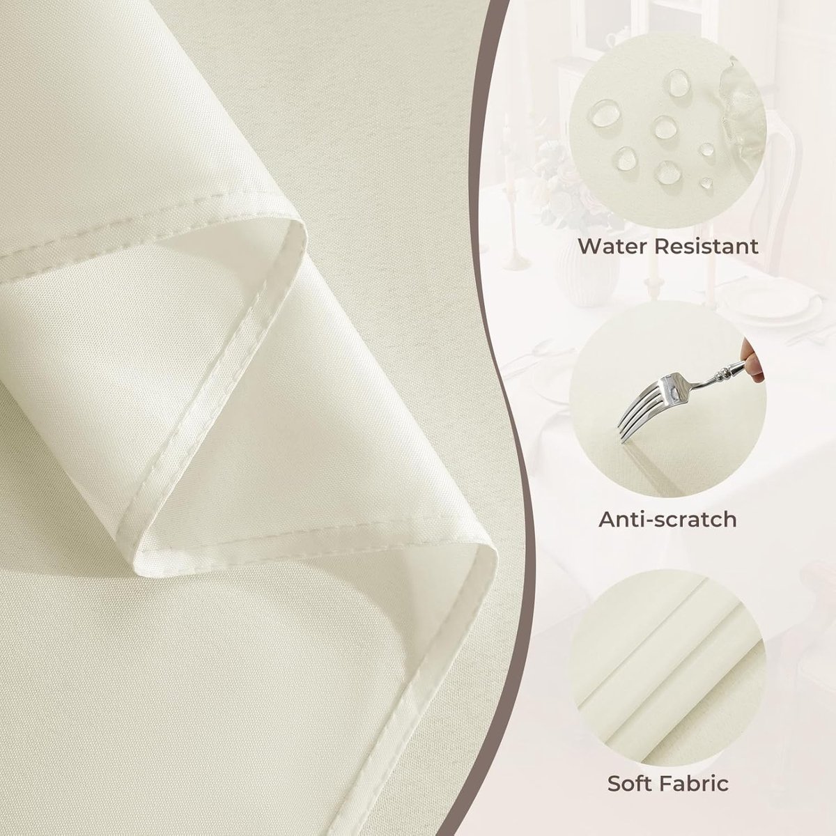 klein tafelkleed, rond, 120 cm, crème, waterbestendig, vlekbestendig, wasbare tafelkleden, kreukvrij tafelkleed voor Kerstmis, café, tafel, keuken, eetkamer, feest, bruiloft, buiten, lente