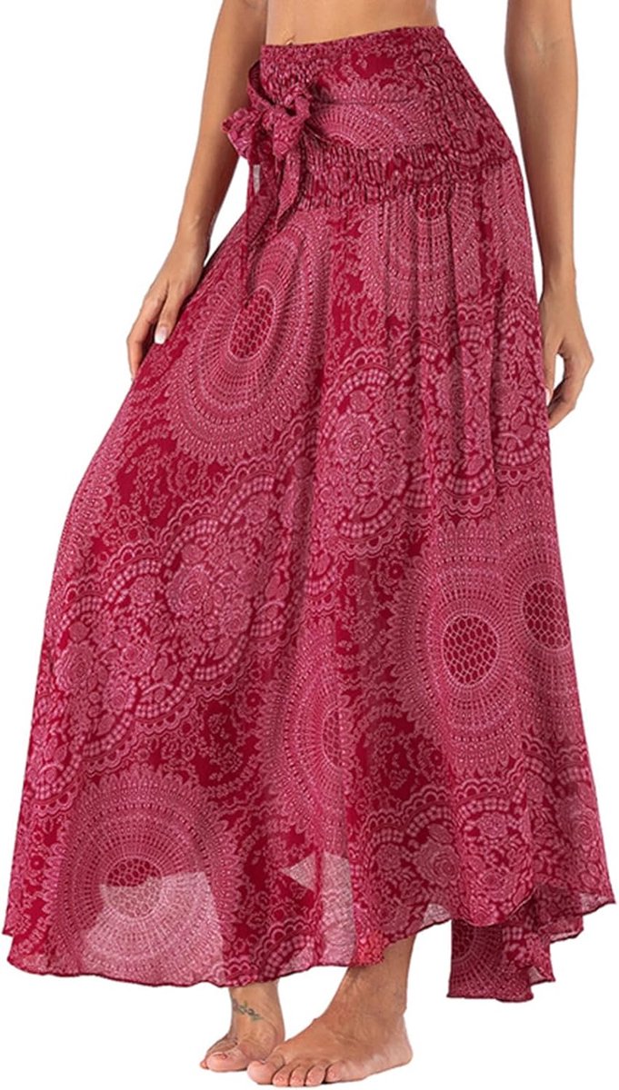Lange bedrukte rok voor dames, chiffon, Boheems, eenheidsmaat, maxirok, verstelbare riem, jurk, vakantie, zomerrok, strandjurken