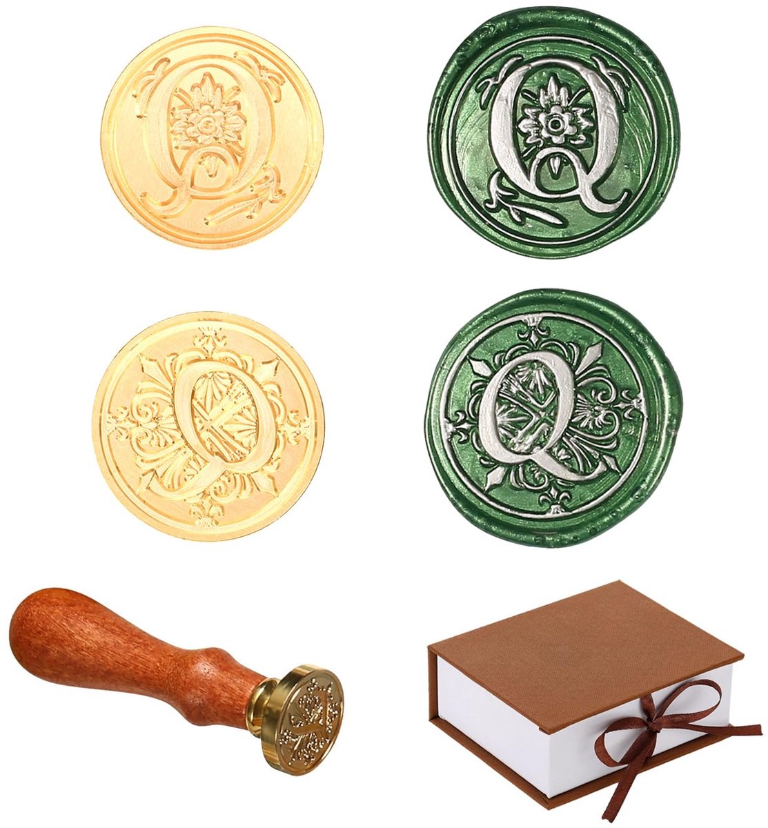Set van 2 retro alfabet zegellak stempels, A ~ Z initialen wax stempel met houten handvat, vintage 26 letters 25 mm afneembare messing kop voor uitnodigingen kaarten geschenkverpakking