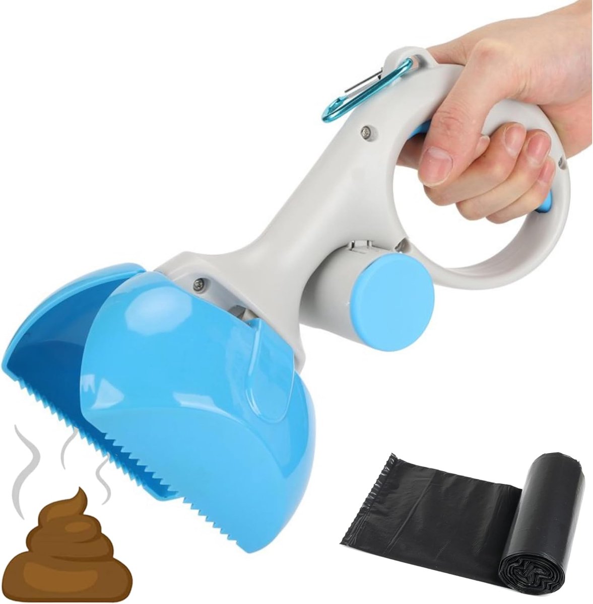 . Niet-giftige ABS-Kakschep, Lichtgewicht en Duurzaam, met Haak- en Zakdispenser, Draagbaar voor Huisdieren. Inclusief 1 Rol Zakken.