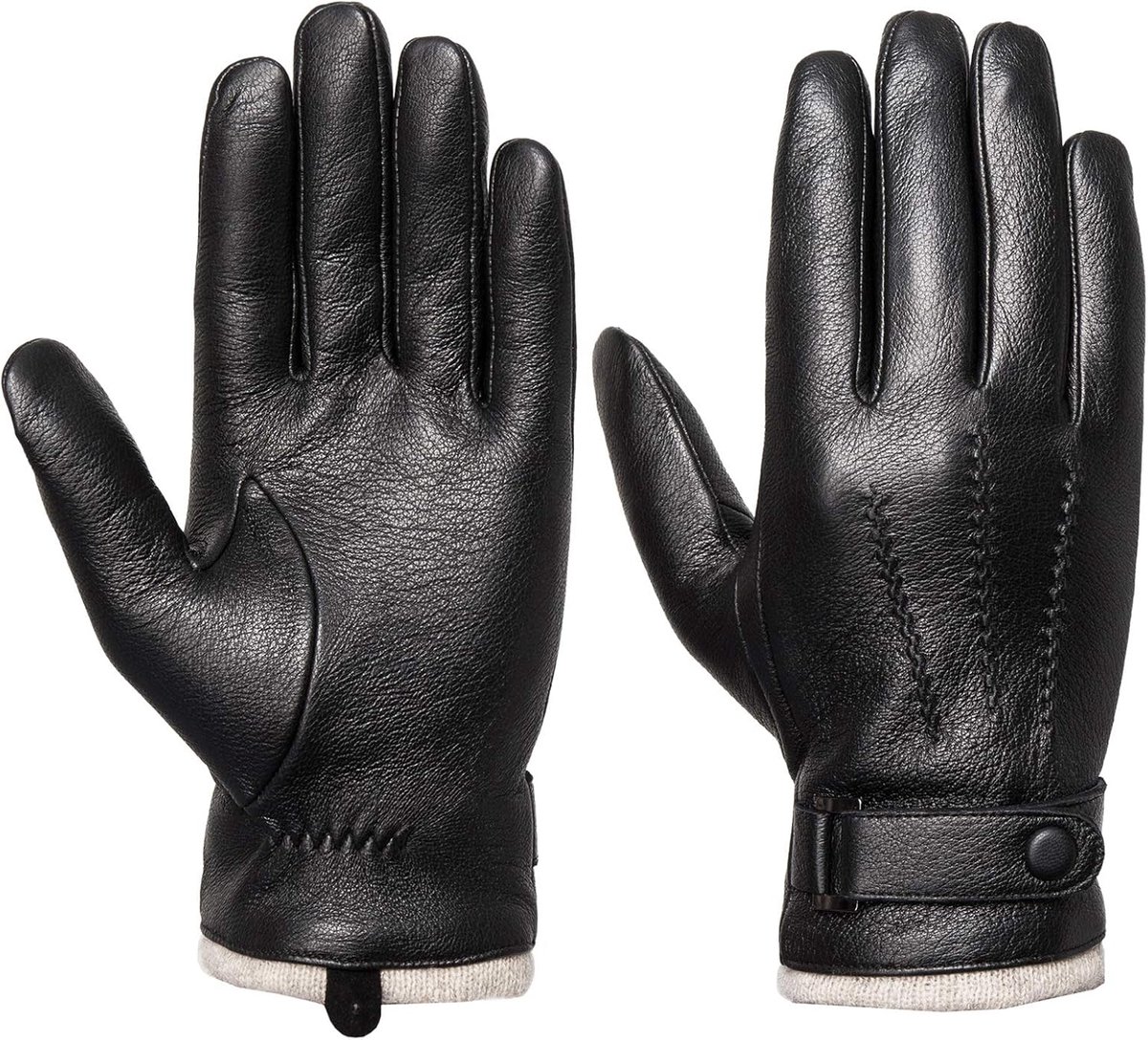 Heren winter warme outdoor casual lederen handschoenen antislip touchscreen texting geschikte wollen voering zachte winddichte handschoenen van echt leer