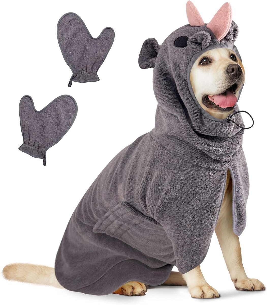 badjas voor honden, microvezel, zachte handdoek voor dinosaurus, om je hond te drogen na het zwemmen en baden (rinoceron grijs, L)