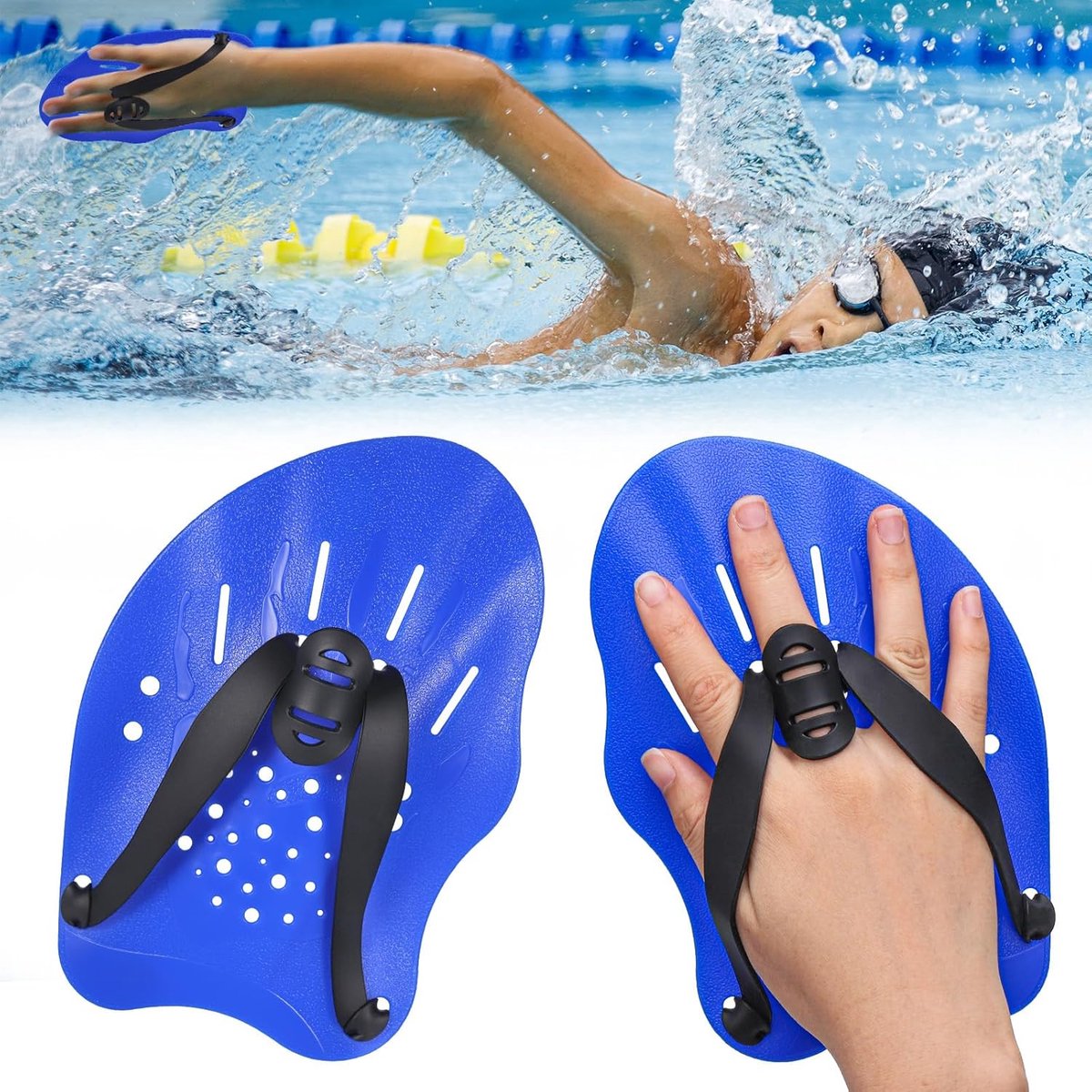 1 Paar Zwempaddles, Verstelbare Zwemhandschoenen Met Bandjes, Krachttrainingstool, Zwemaccessoires Voor Volwassenen En Kinderen, Unisex