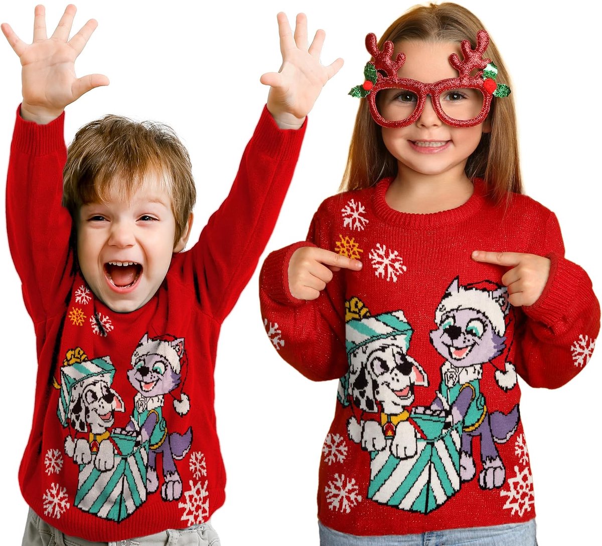 Patrol wintertrui voor kinderen, Marshall en Everest, gebreide wintertrui, sweatshirt, Ugly Sweater, rood
