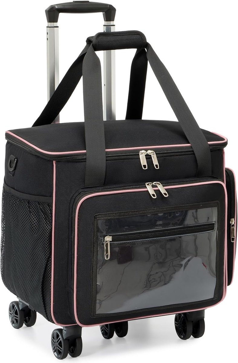 Rolling Teacher Tote Bag met Wielen, Laptop Aktetas voor Vrouwen, 15.6" Laptop Compartiment, Zwart