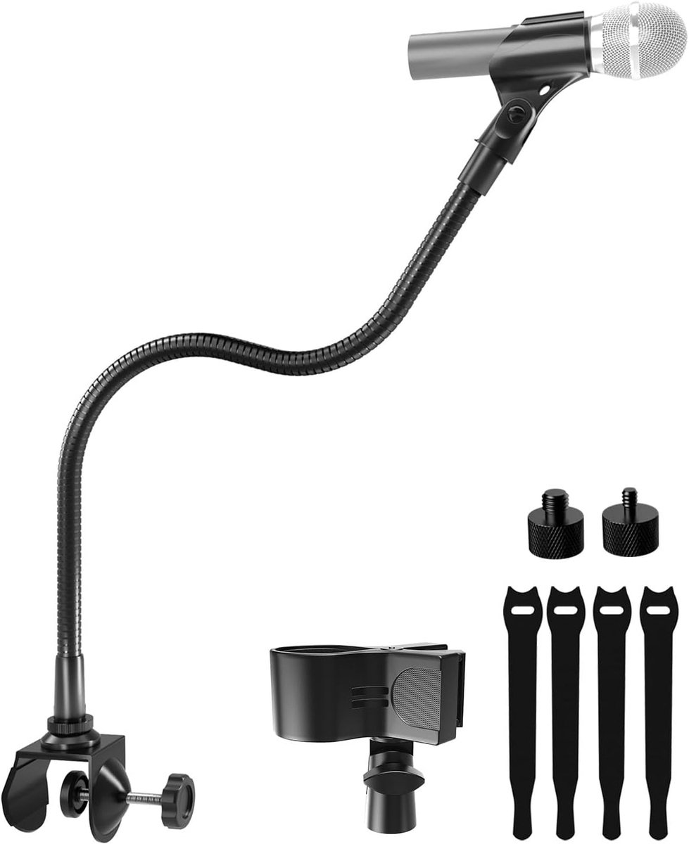 19 inch zwanenhals microfoonarm, 360° verstelbare arm met 2 microfoonhouders en robuuste stangklem en 5/8-3/8 inch en 5/8-1/4 inch schroefadapter, ideaal voor podcasting