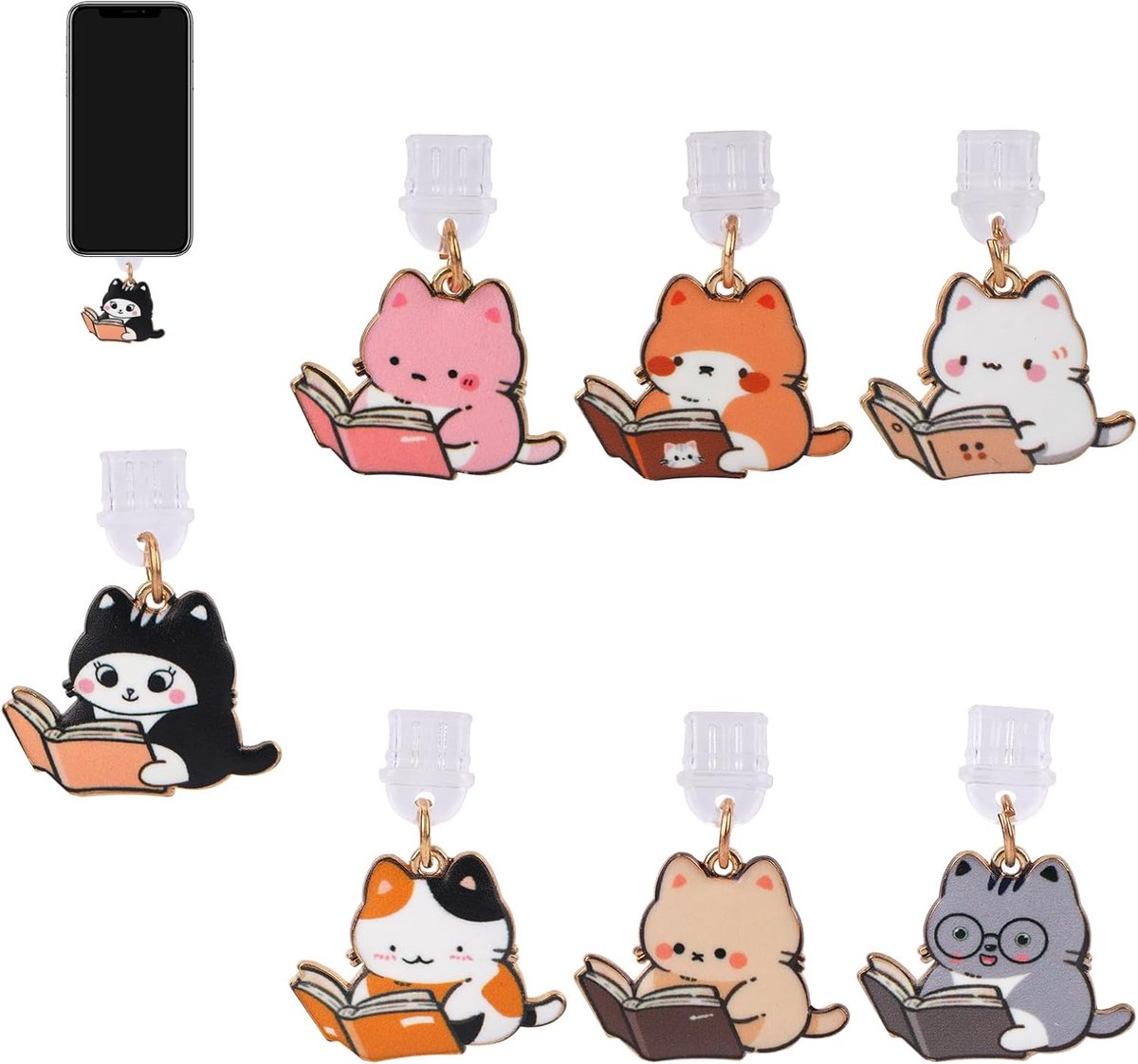 7 Stuks Kat Stofplug Charms voor Kindle, Schattige USB-C Oplaadpoort Beschermers Telefoon Hangers voor E-Reader Accessoires
