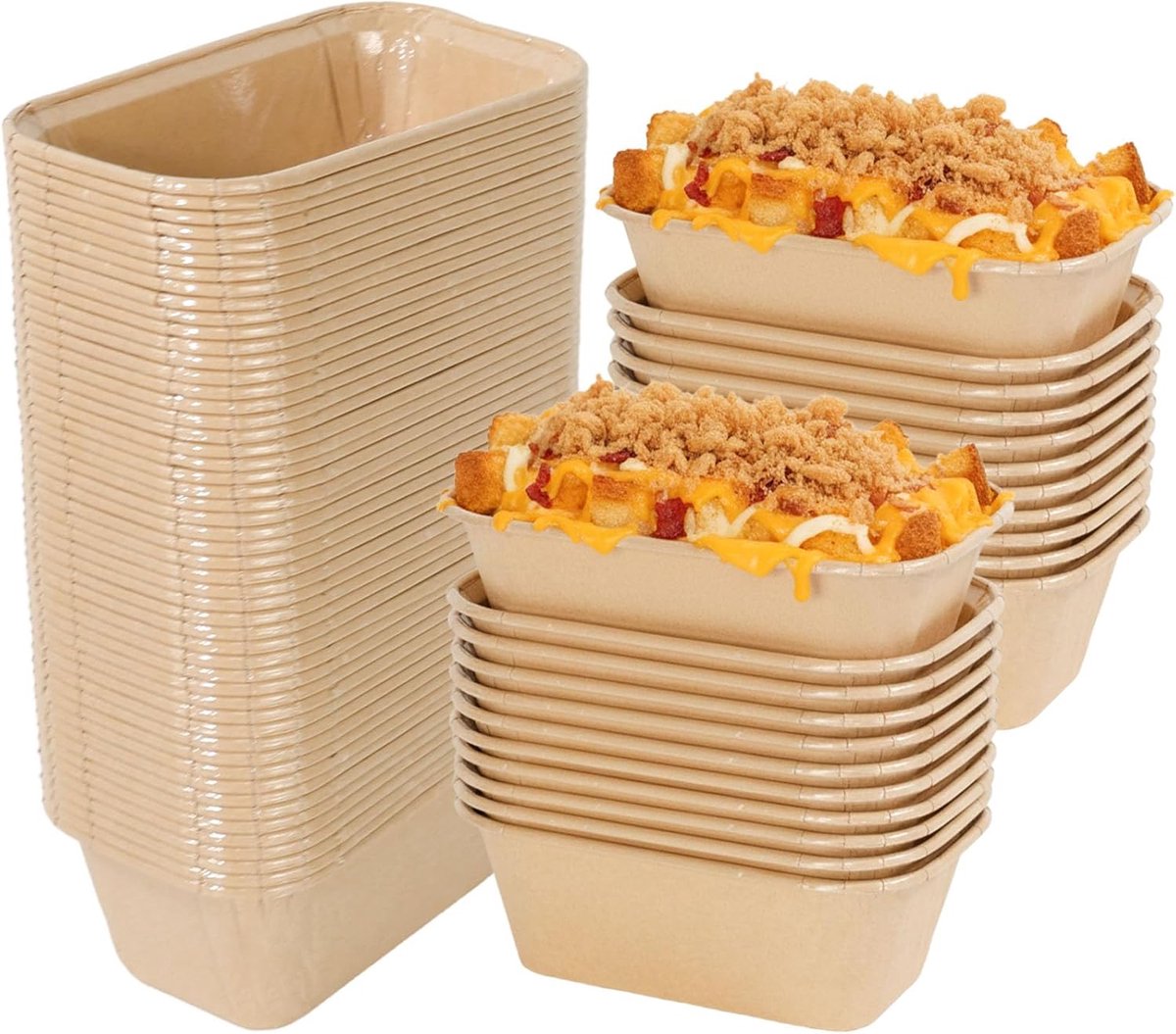 50 stuks Mini Rechthoekige Cakevormen Mini Kastenvorm Papierbakvorm 8x4x4cm Wegwerpbakvorm Rechthoekige Cakevorm Broodbakvorm met PET-folie Muffinvormpjes voor Brood, Cake, Muffins Bruin