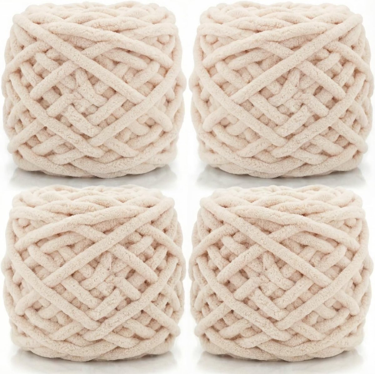 4 stuks grof garen, dikke wol voor het breien van 100 g ballen, meerkleurig zacht chenillegaren, breiwol voor breien en haken deken, kussen, huisdierbedden, tassen, hoeden, sjaals (kaki wit)