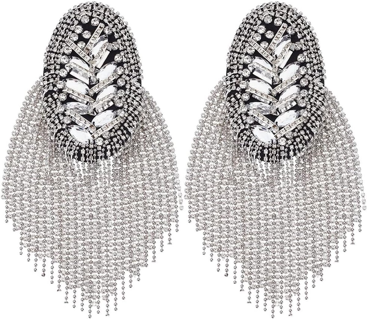 2 stuks strass epauletten kristal schouderbadge 186 × 68 × 13 mm met metalen kwasten franjeskettingen kostuumaccessoires