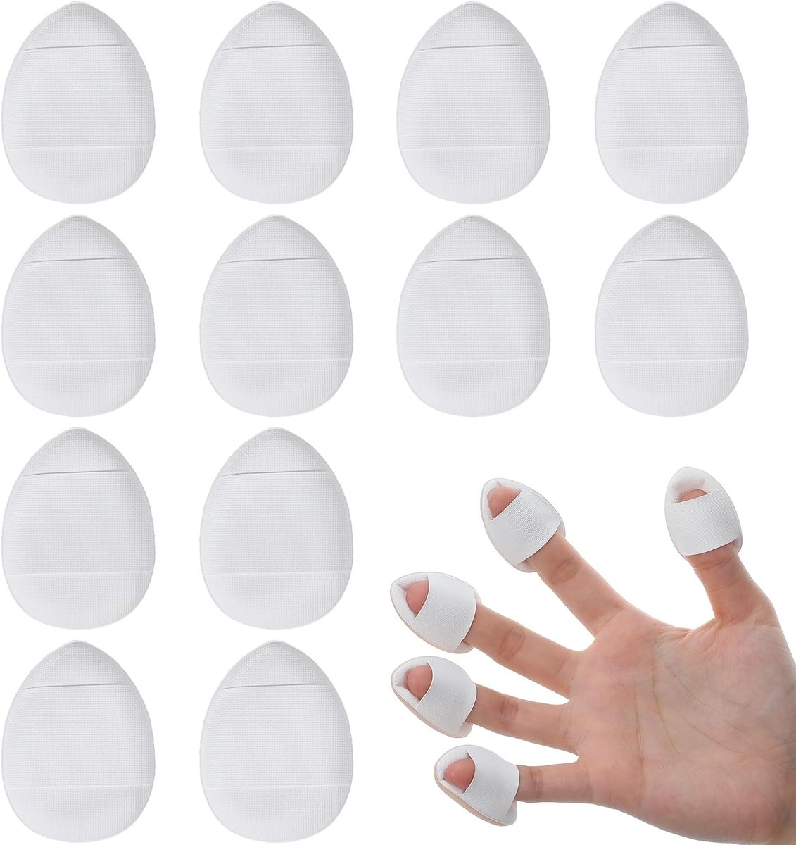 12 stuks poederkwasten mini, make-upspons klein, droog en nat gebruik, vingerpoederkwasten voor foundation, concealer, primer, driehoekige make-uppads (huidskleur)