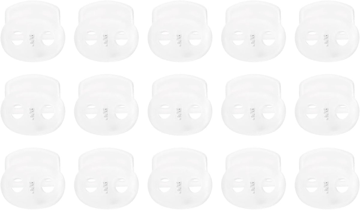 15 stuks kunststof koordstopper, dubbel gat, veer, knevelsluiting, elastische koordverstellers voor trekkoorden, paracord, veters, kleding, bagage, rugzak, camping, doorschijnend