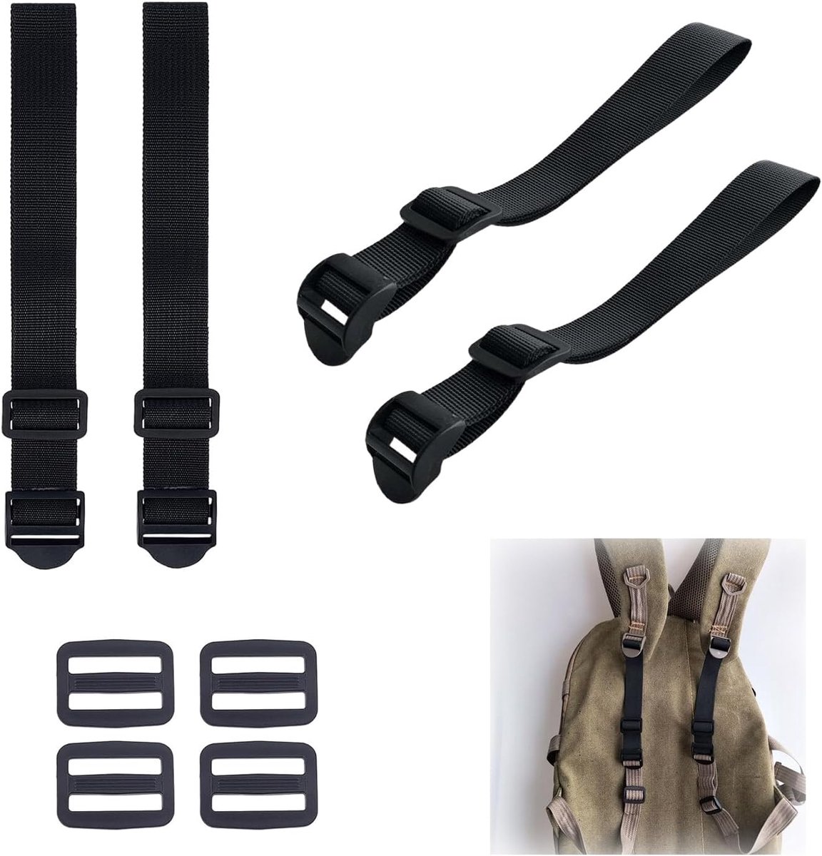 2 stuks rugzakverlengingen, borstband, rugzak, verstelbare borstband, voor rugzak, verstelbaar, antislip, voor volwassenen en kinderen (zwart)