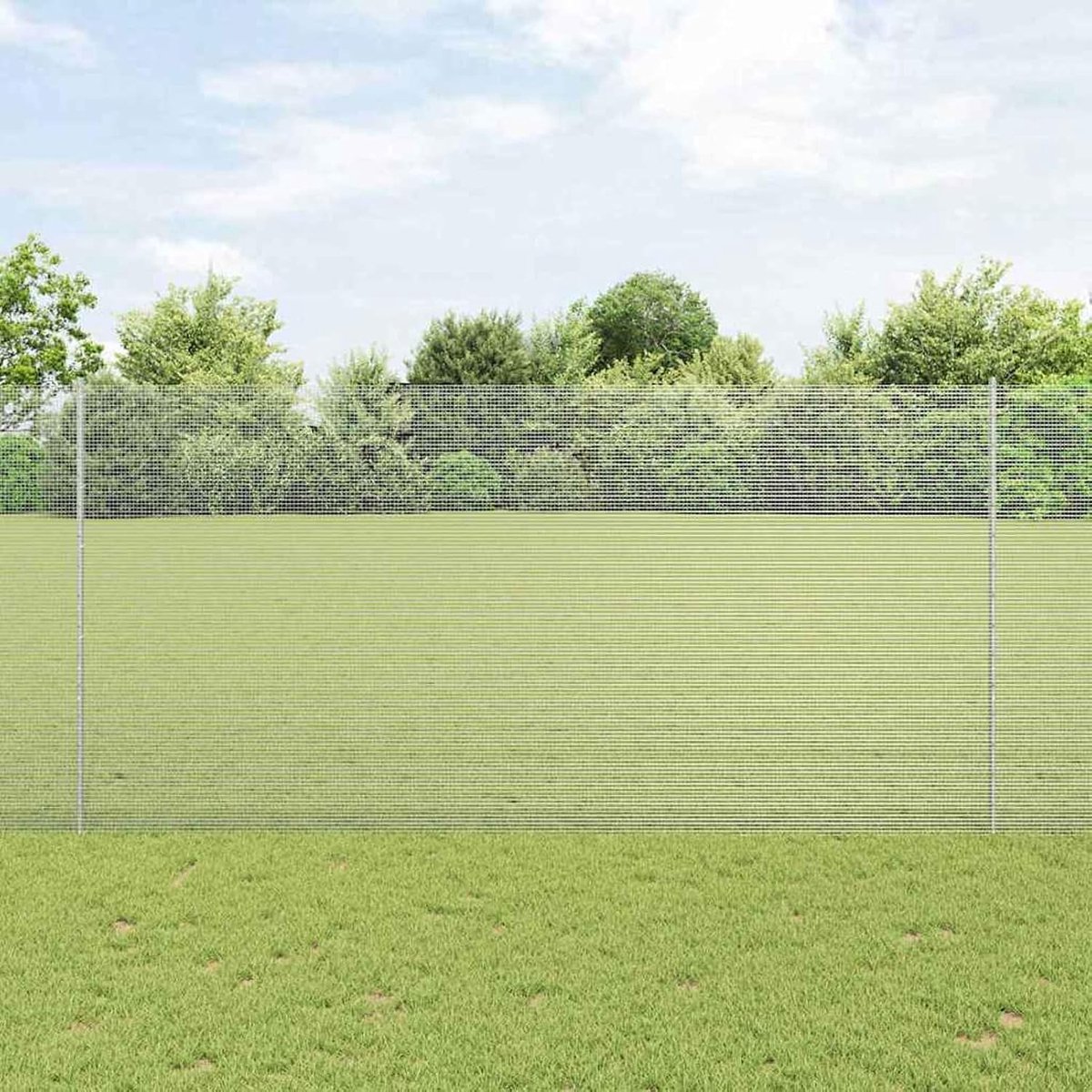 Gelaste draadomheining met 10 U-posten, zilver, 1,5 x 10 m staal, tuinhek, draadomheining voor hekken, groentebedden, kippenren, weideperceel, 3336337