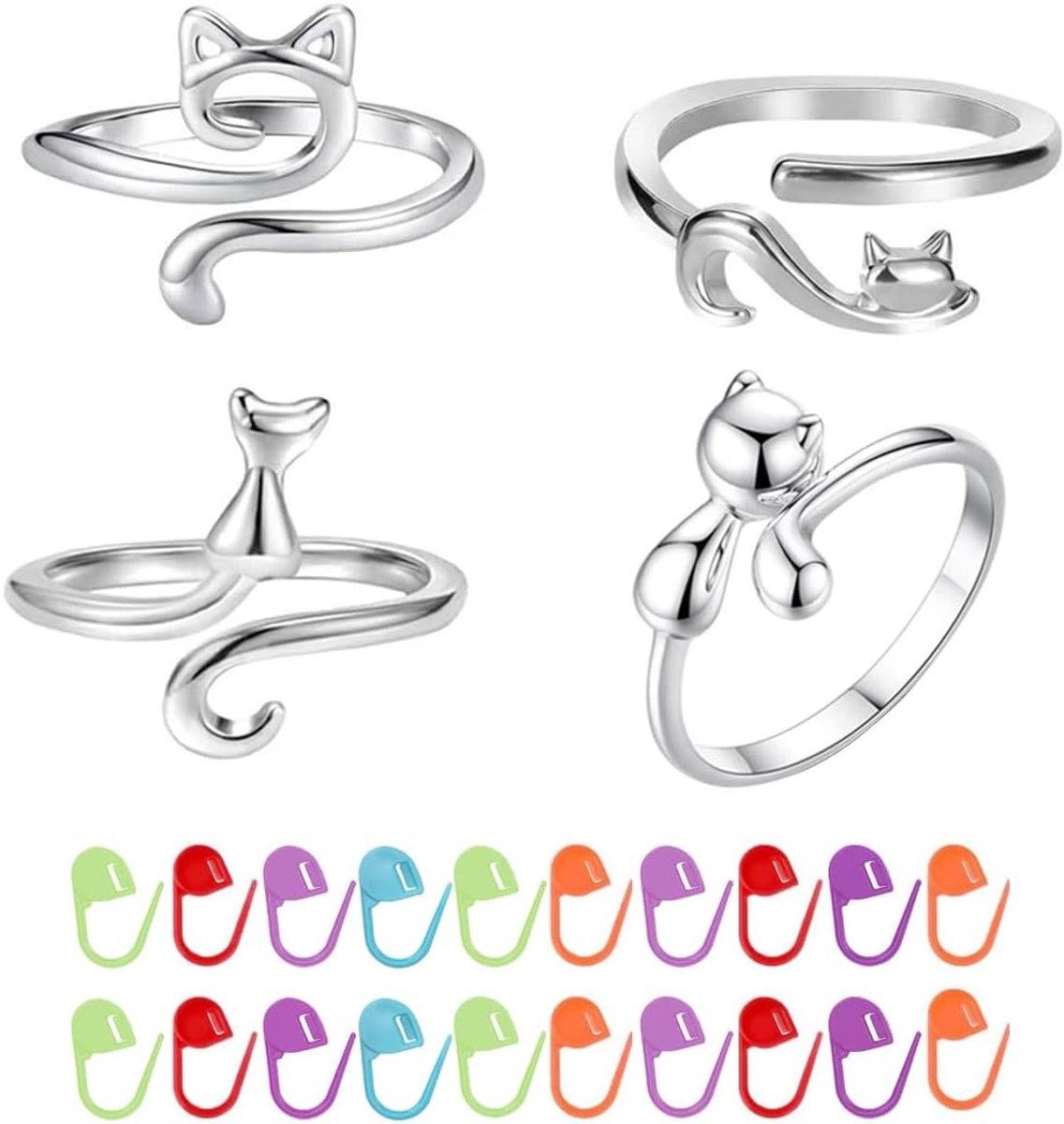 Haaknaalden Set voor Beginners Haaknaald Spanning Schattige Kattenvorm Haaknaald Ringen met 20 Gemengde Kleuren Steekmarkering voor Hakers Breiers Moeder Oma