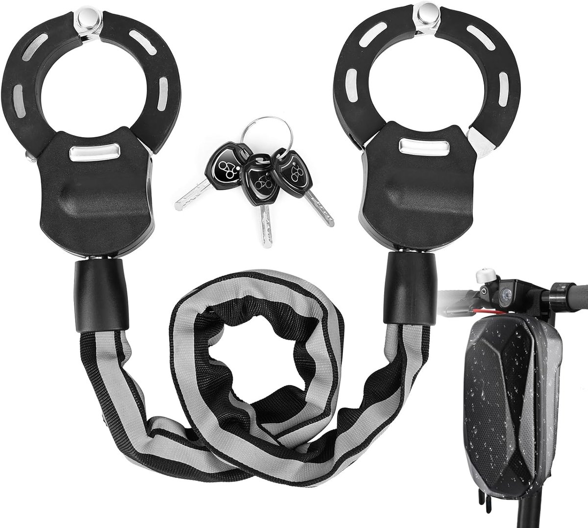 Fietsslot voor elektrische scooter, handboeienslot met siliconen krasbescherming, opbergtas voor scooter, e-bike, kinderwagen, motorfiets, zwart