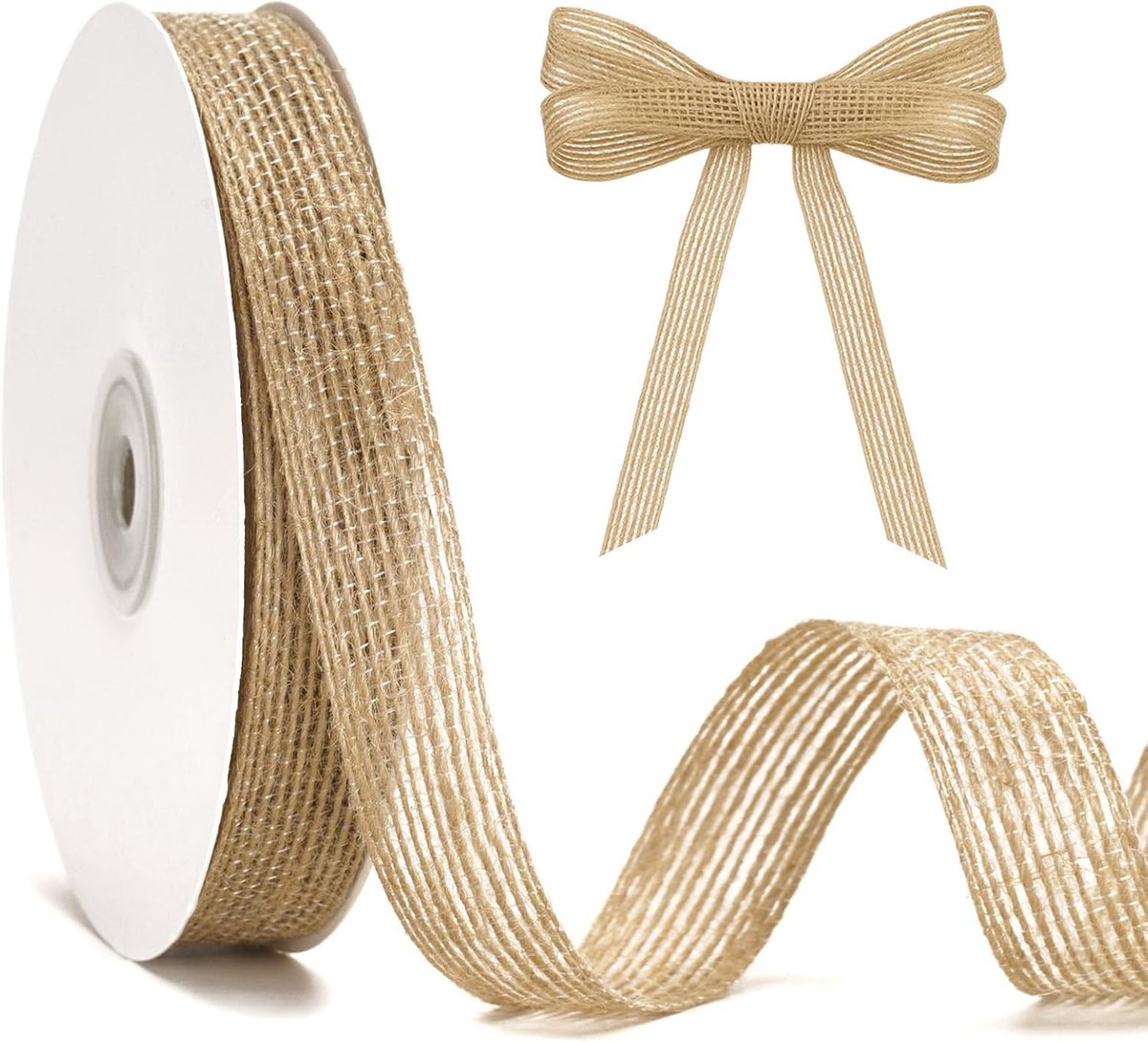 jijAcraft 20 mm jutelint smal rustiek: 18 m natuurlijk jute cadeaulint, jute vintage lint voor geschenkverpakking, flessendecoratie, jute decoratielint voor bruiloftsdecoratie, tafeldecoratie