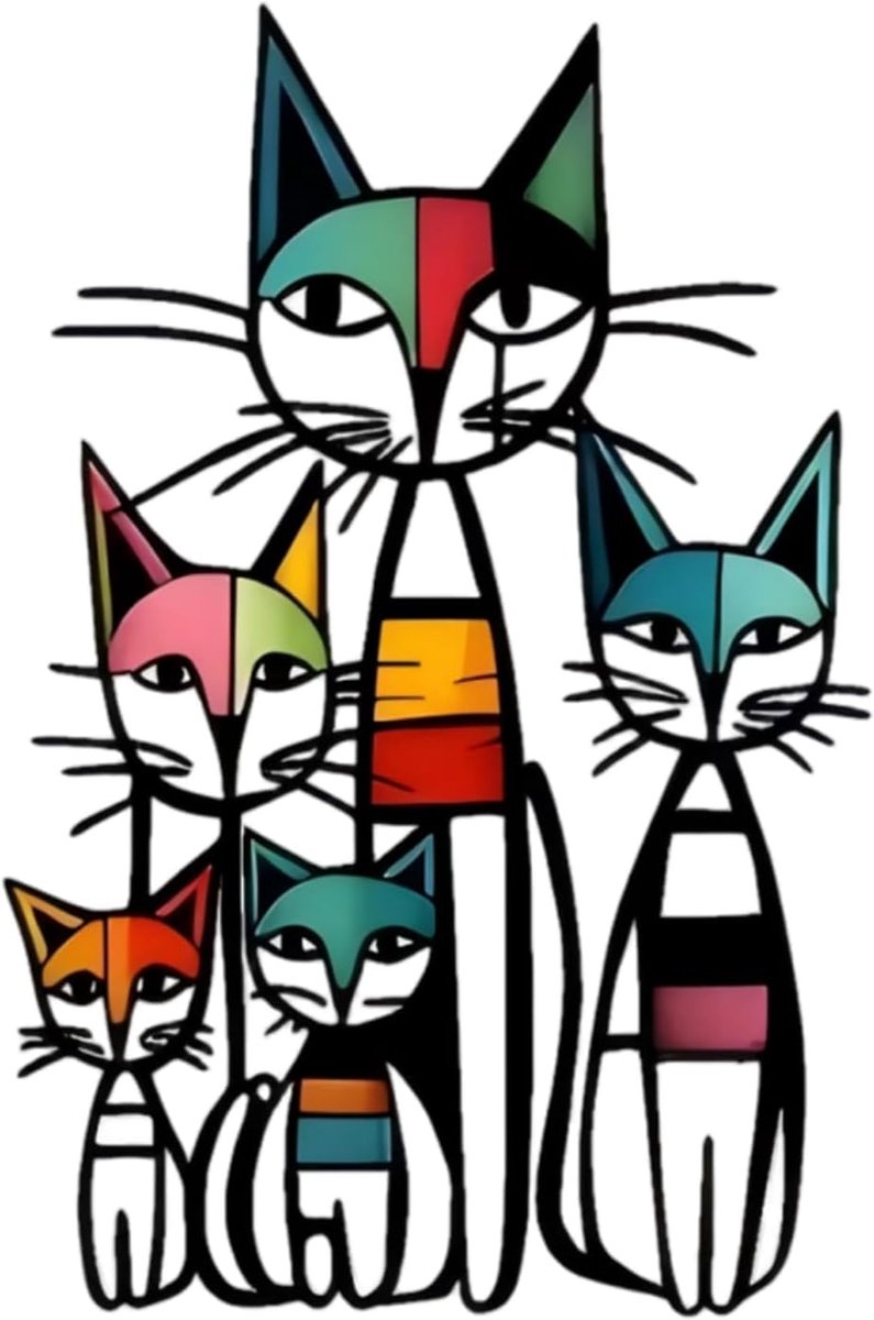 Metalen Muurkunst Decor IJzeren Muur Sculpturen Voor Kattenliefhebbers - 27cm x 40cm Kleurrijke Mid-Century Retro Kat Borden, Klassiek Ontwerp voor Woonkamer, Slaapkamer, Keuken, Kantoor