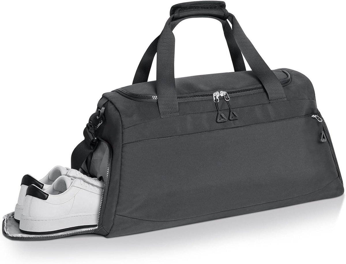 Sporttas, sporttas, reistas, waterdicht, multifunctioneel, reistas met schoenenvak, grote schoudertas of tas, heren en dames, voor sportschool, fitness, duffeltas, zwart, L