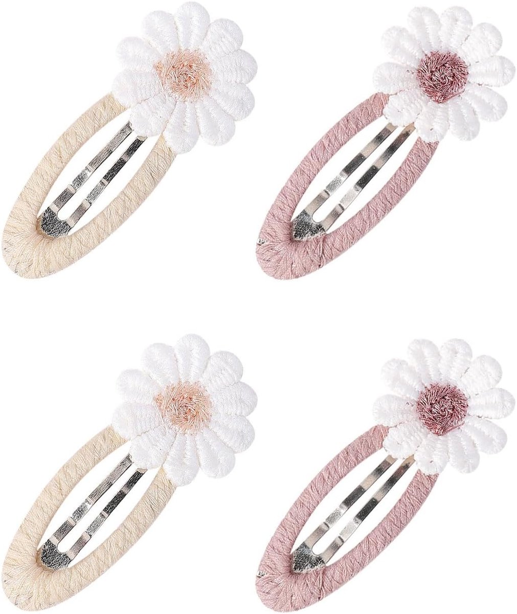4-delige stoffen haarspeldjes, kinderhaaraccessoires, bloemenhaarspeldjes, kinderhaarspeldjes, lichtgewicht, voor kleine meisjes, transparant