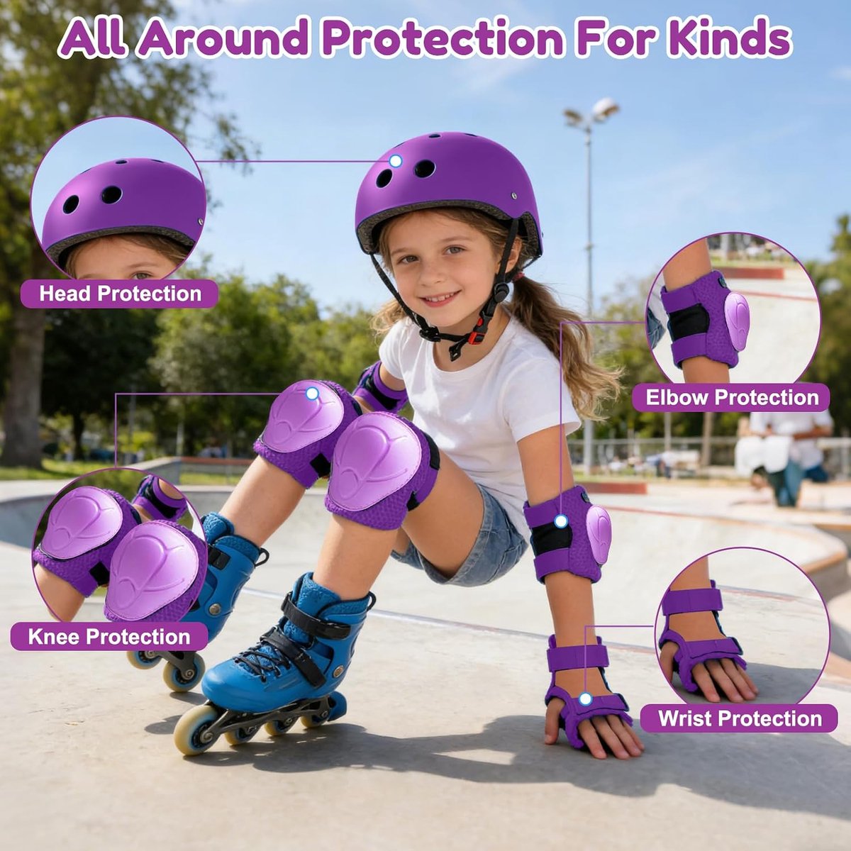 Kniebeschermers voor kinderen met helm, beschermingsset voor kinderen van 3-9 jaar, kniebeschermers, inliners, beschermingsuitrusting, set met beschermende uitrusting, knie, ellebogen, voor
