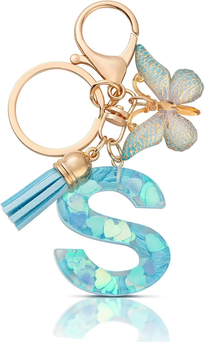 Sleutelhanger met letter meisje sleutelhanger beginletter geschenk vrouwen sleutelhanger vlinder, paars, lila