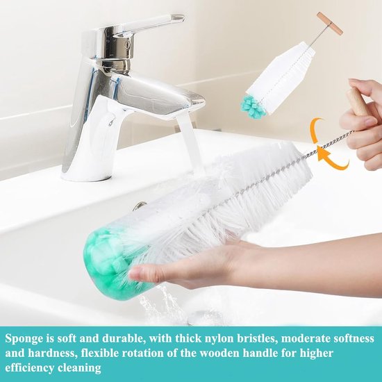 Compatibel met SodaStream Flessen, 32 cm Lange Flessenborstel, Compatibel met SodaStream Flessenreiniger, met Sponzen voor Krachtige Functiesvoor Karaffen, Drinkflessen van compatibel — afbeelding 3