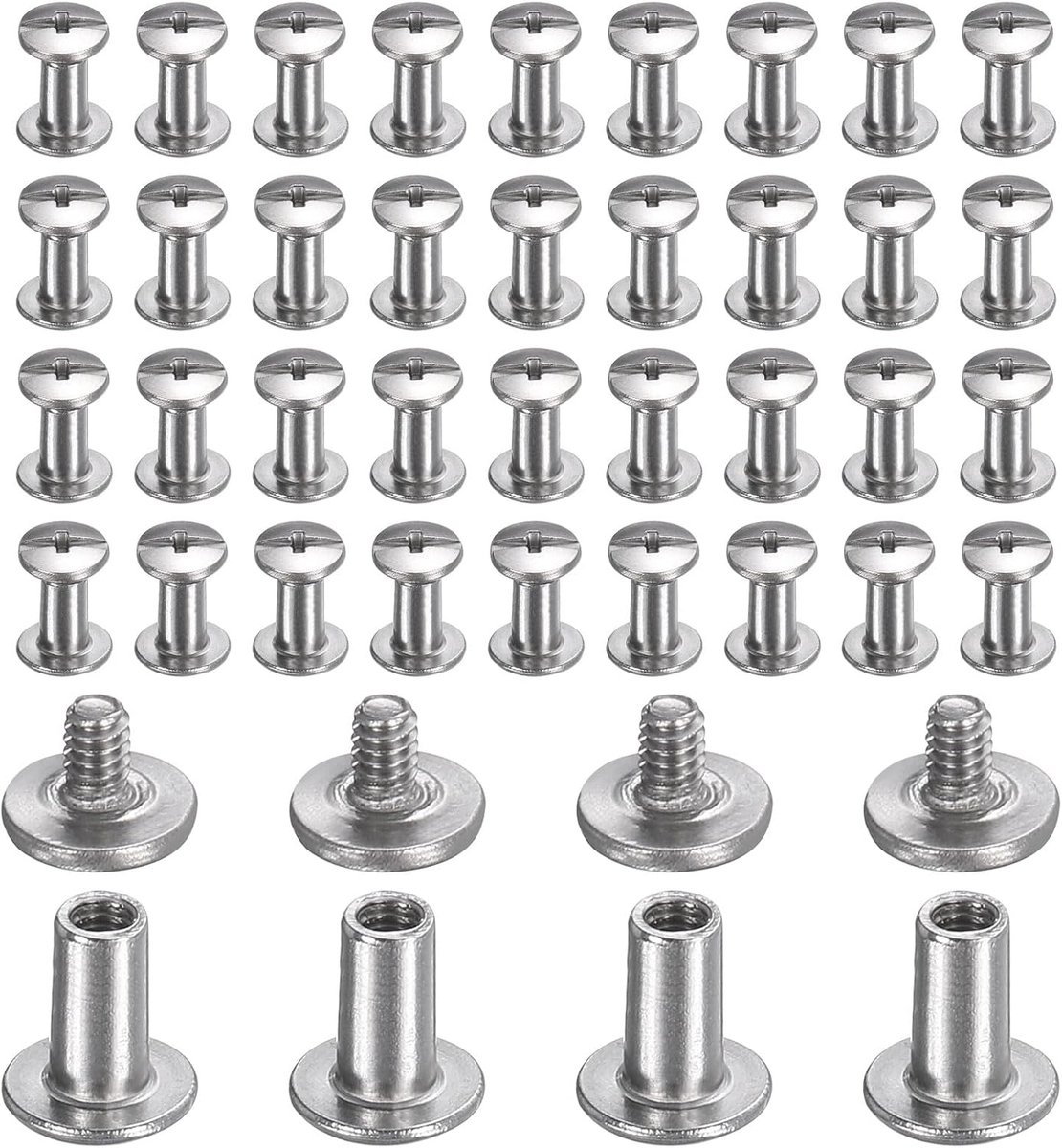 40 sets Chicago Schroef M2 x 6 mm Lengte 3 mm Metalen Phillips Nail Klinknagel Stud Bolts Klinknagels Binding Post Schroef voor DIY Lederen Riem Bag Craft Bookbinding, Zilver