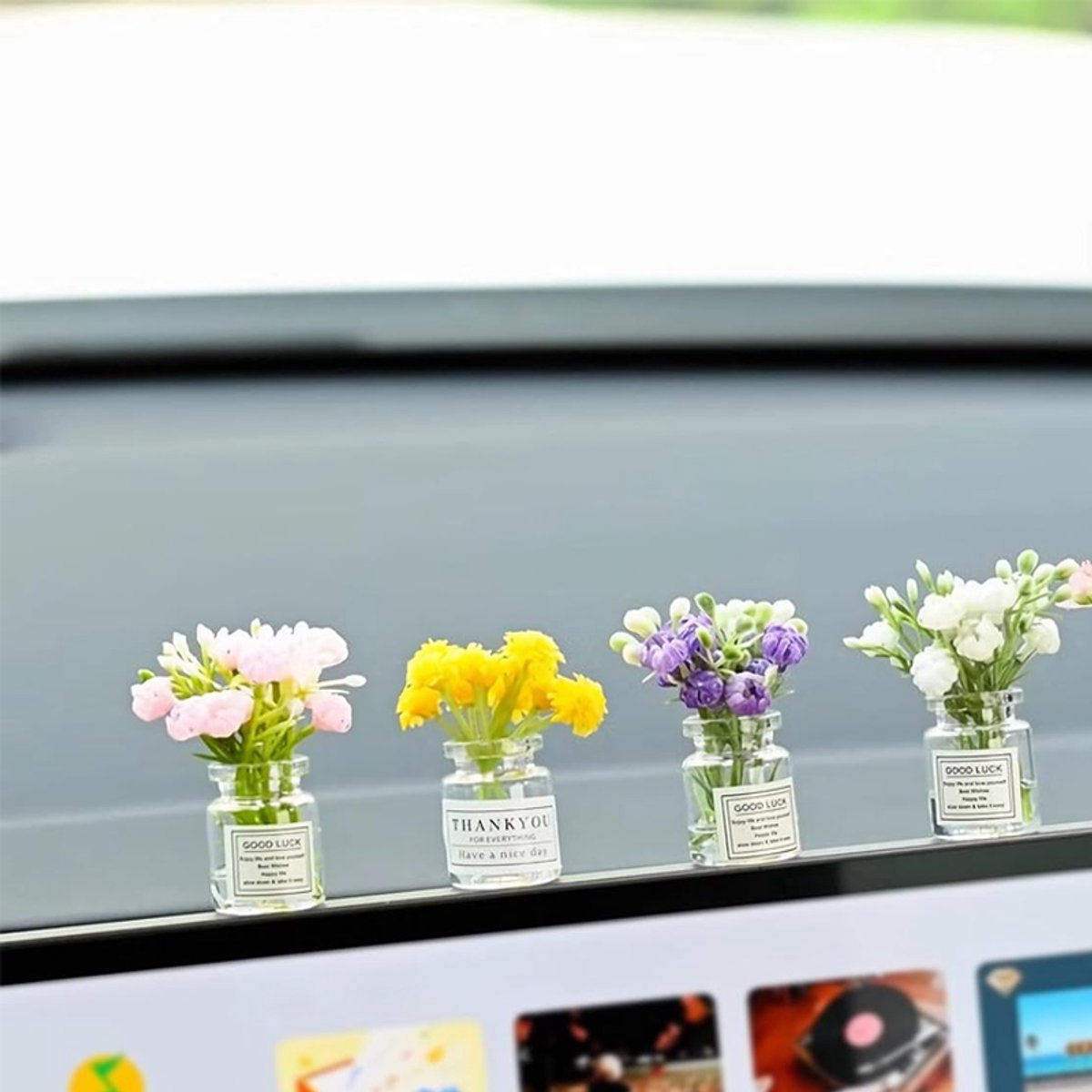 KZQ 5-delige wiebelende bloemen voor auto-interieur - Mini kunstbloemen voor dashboard achteruitkijkspiegel en ventilatie - Kleurrijk en decoratief - Multicolor