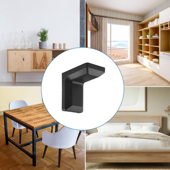 20 stuks kunststof hoekbeugels, zwart metaal L-vorm plankbeugel duurzame 90 graden haakse plank ondersteunt met schroeven voor meubels — afbeelding 5