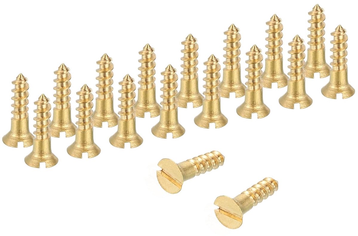 Houtschroeven, M2,5 x 10 mm, platte kop, sleuf, messing, zelfborend, snel, voor metaal, zelfborend, voor huishoudelijke apparaten, binnenmeubels, houtbewerking