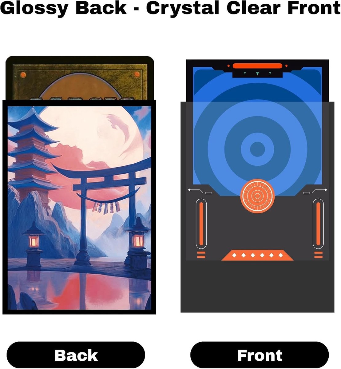 100 stuks, gladde matte achterkant en transparante voorkant (66 x 92 mm), geschikt voor standaardkaarten, MTG, sport- en verzameldecks - Moonlit Torii