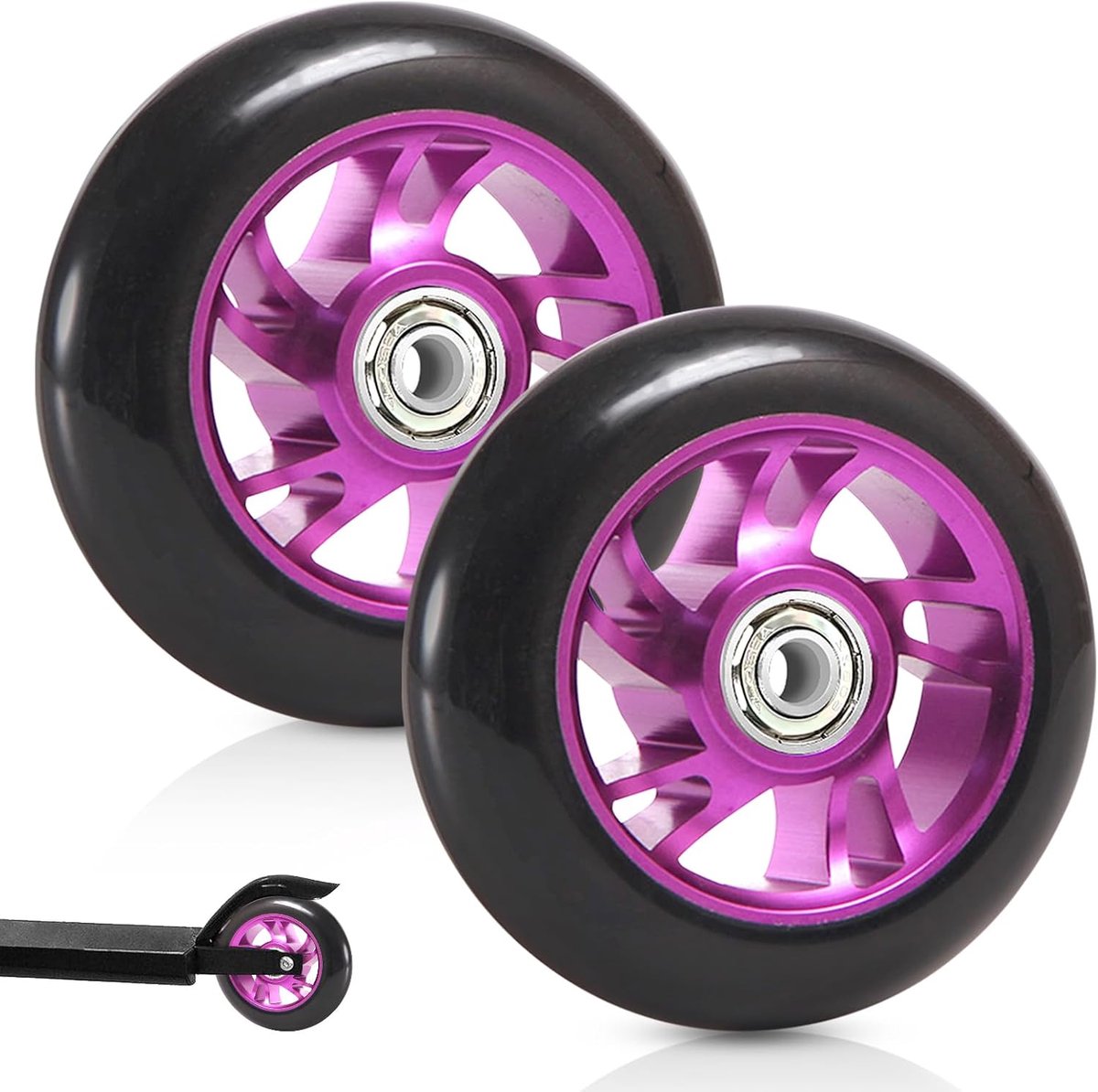 Scooterwielen, 2 stuks, 120 mm, Z-wielen, ABEC-9, stuntstep wielen voor step, uniseks, volwassenen, paars