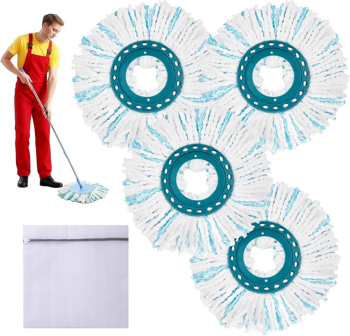 Twist Disc Mop, 4 stuks dweilmop, vervangende mopkoppen, vervangingskop voor Leifheit dweilkop, vervanging, ronde vloerwisser, reserveonderdelen voor alle vloertypes