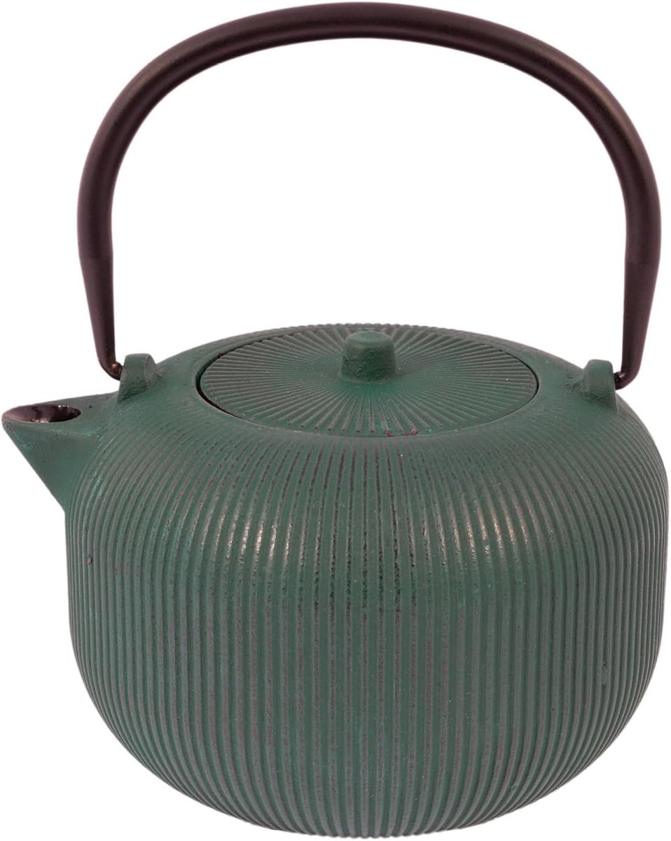 geribbelde theepot uit gietijzer 1L met interne emaillaag Forest Green
