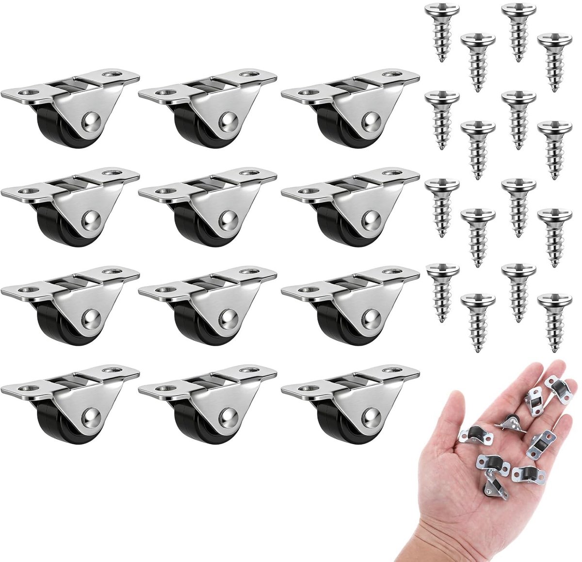 12 stuks kleine meubelwielen 13 mm mini stille draaiwielen rubber staal materiaal elk 10 kg draagkracht krasvrij met schroeven voor meubels gereedschapskisten handkarren doe-het-zelf