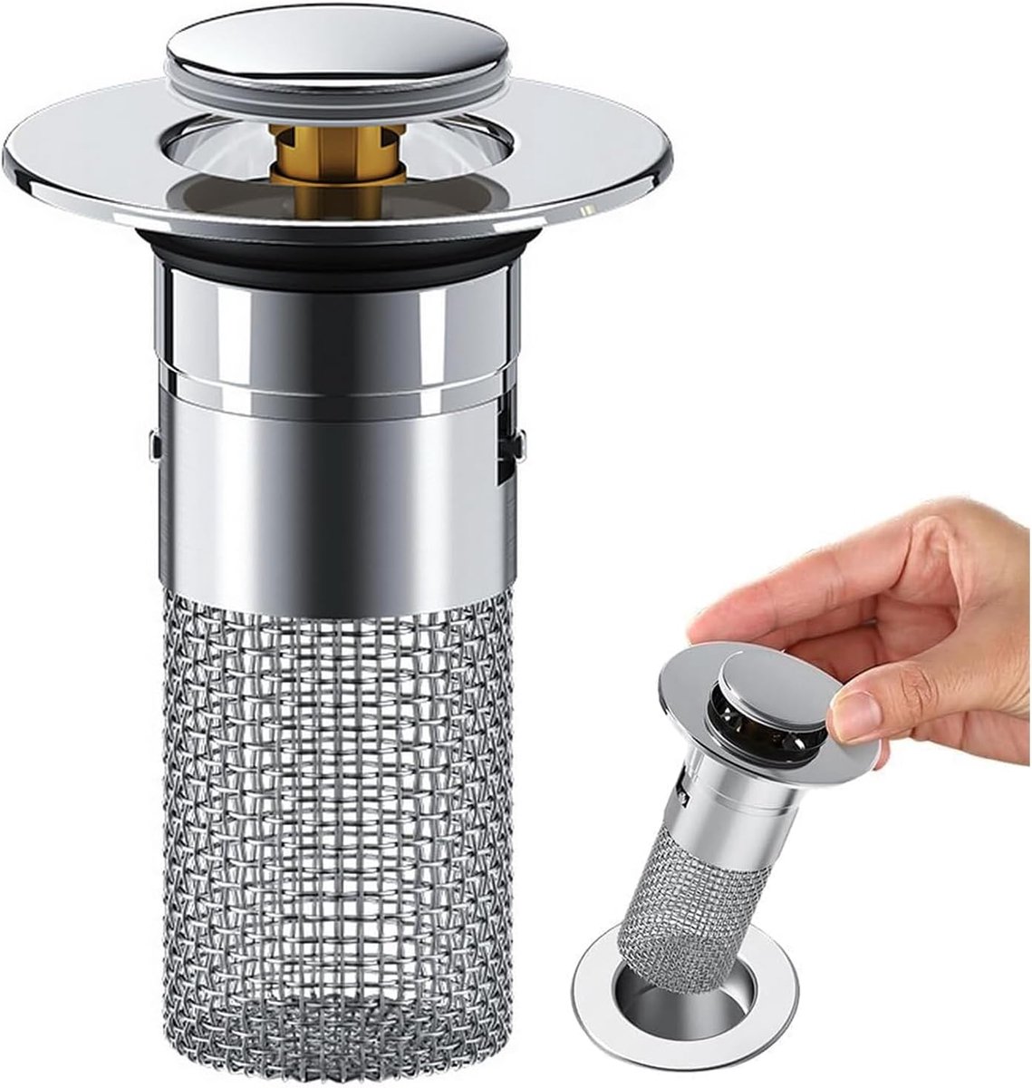 stalen pop-up afvoerzeef, geüpgraded badkamer gootsteel, metalen afvoerplug universeel, wastafelstop, met filterzeef/afdichtingen, afvoerstop voor badkamer, wastafel en keuken